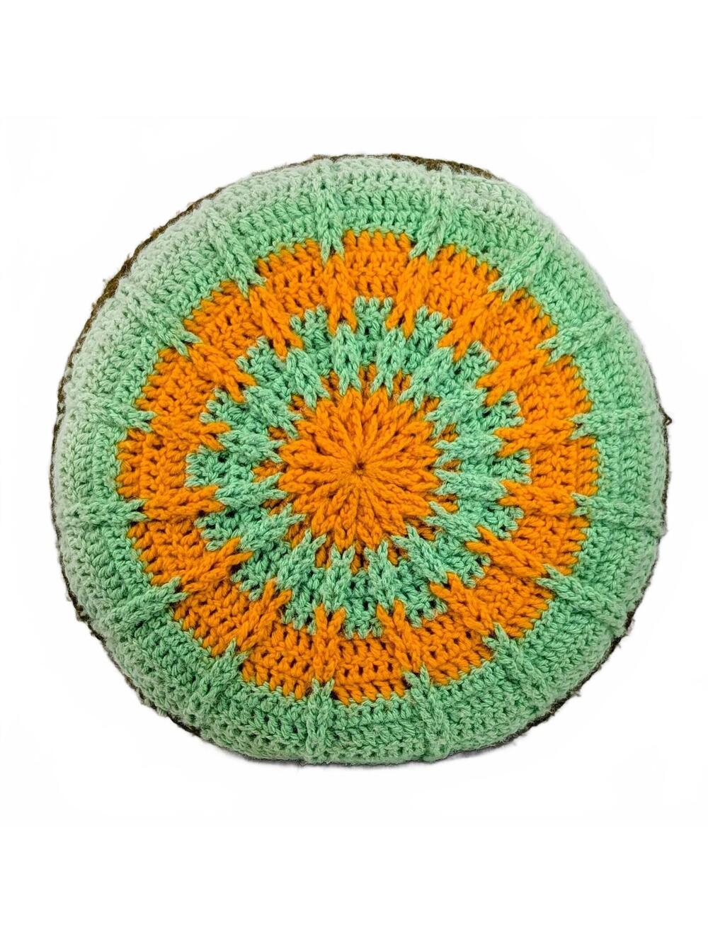 Hand Crochet Round Double Sided 70s Granny Pillow